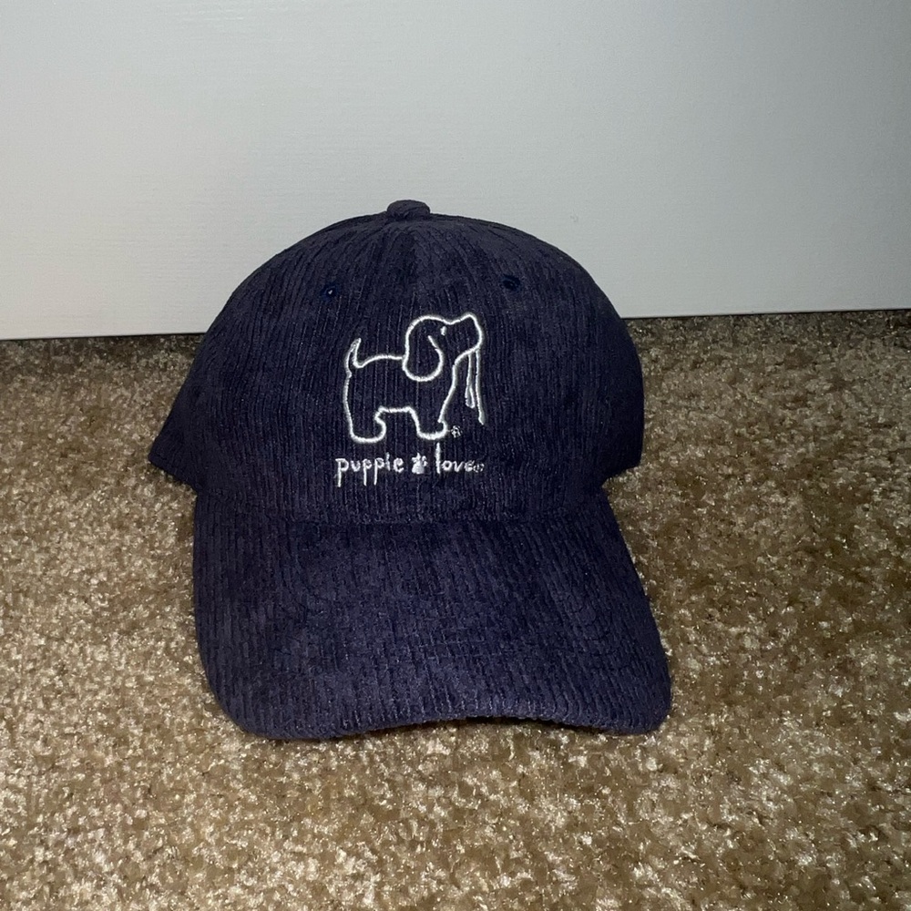 Blue corduroy puppie love hat